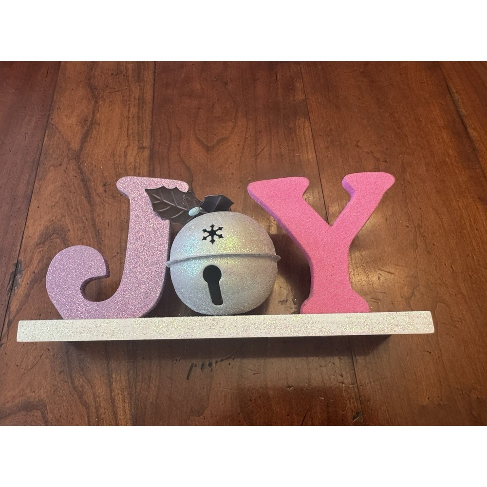 Pink , Purple, & Silver Holiday JOY‎ Sign Girl Christmas Decoration